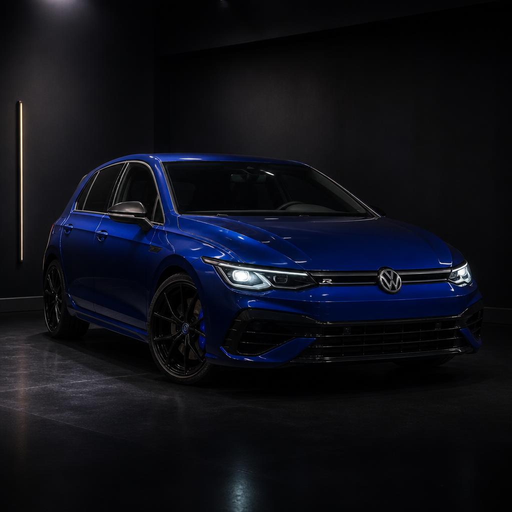 Blue Volkswagen Golf R daily driver after a full interior detail and single-stage paint correction