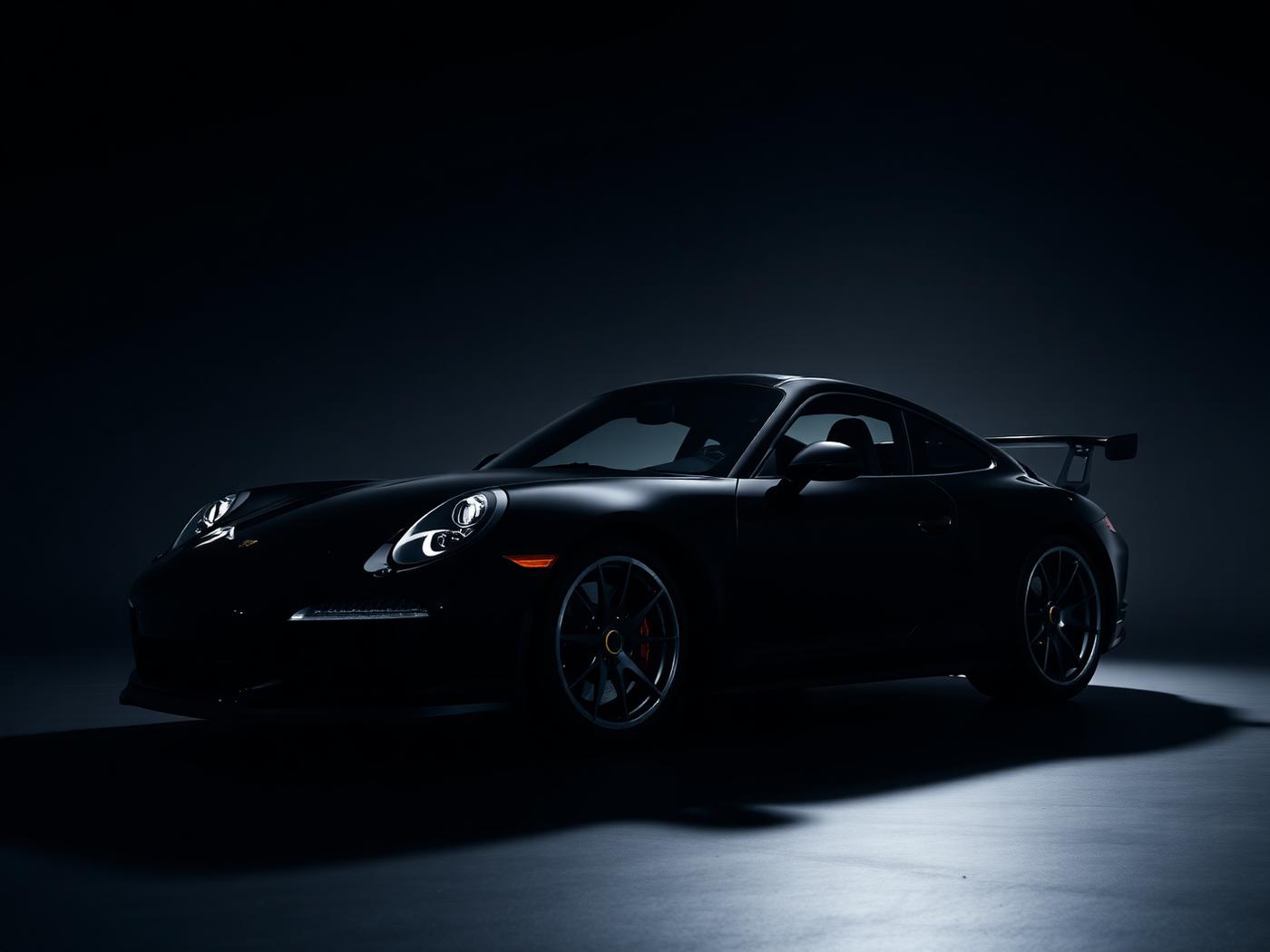 Black Porsche 911 after machine paint correction and gloss refinement, finished with paint sealant