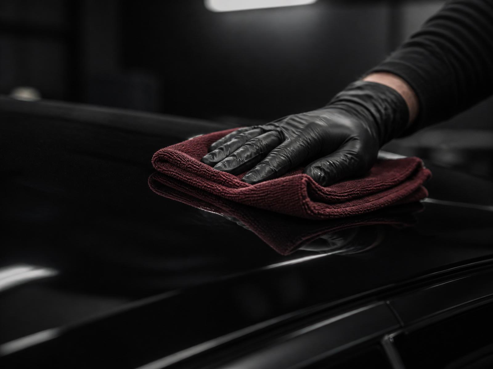 Gloved hand refining an interior surface during a Full Interior Detail